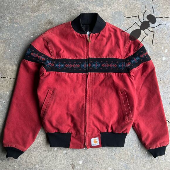Vintage Carhartt Aztec red JR0456 Santa Fe work wear jacket - Picture 1 of 14